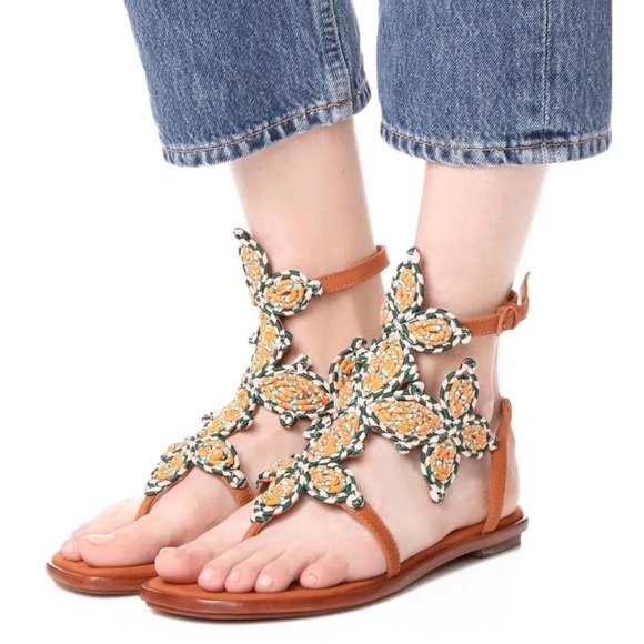 Tory Burch Shoes - TORY BURCH PALISADE FLORAL TWISTED ROPE SANDALS